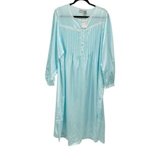 Vtg Inspired Delicates Blue Satin Nightgown XL JC Penney Lace Trim Cottagecore
